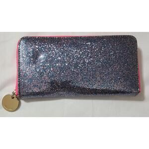Deux Lux Wallet Womens Pink Grey Glitter Sparkle Zip Around CC Holder Organizer